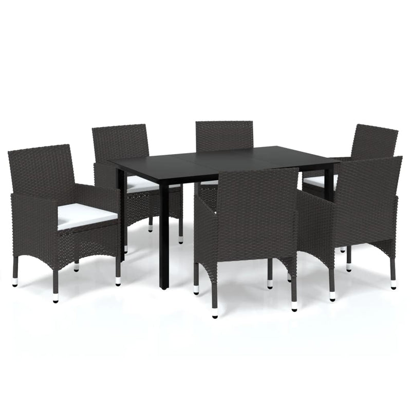 vidaXL 7 Piece Garden Dining Set with Cushions Poly Rattan Brown