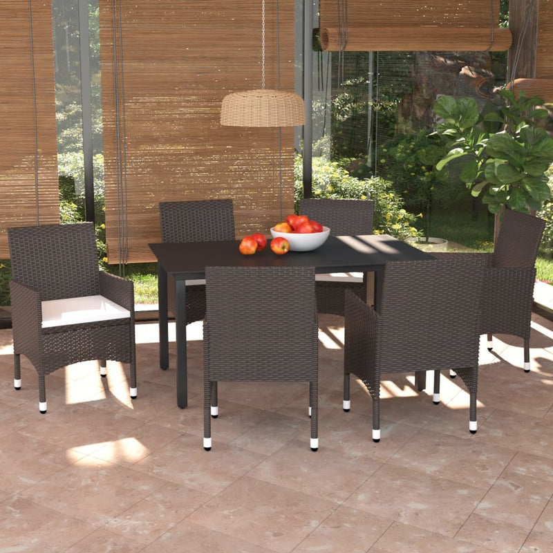 vidaXL 7 Piece Garden Dining Set with Cushions Poly Rattan Brown
