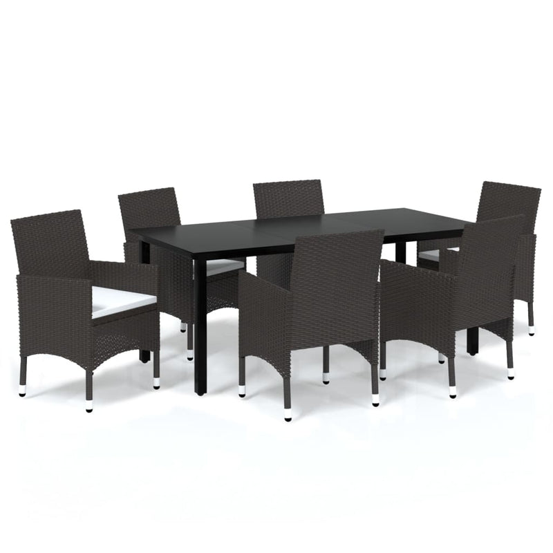 vidaXL 7 Piece Garden Dining Set with Cushions Poly Rattan Brown