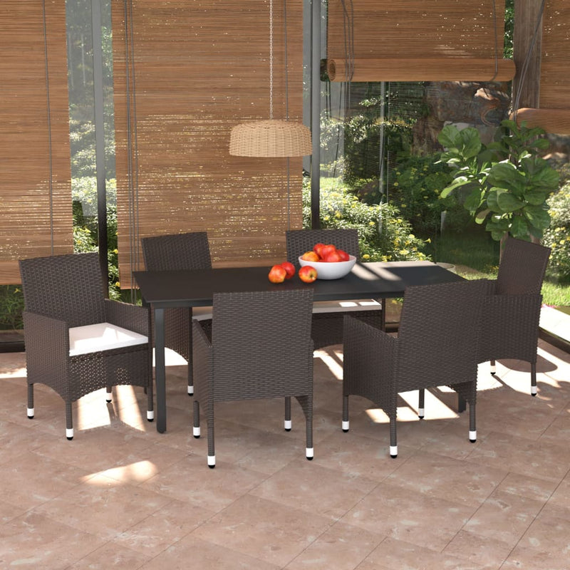 vidaXL 7 Piece Garden Dining Set with Cushions Poly Rattan Brown