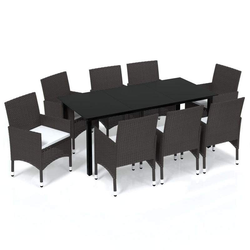 vidaXL 9 Piece Garden Dining Set with Cushions Poly Rattan Brown