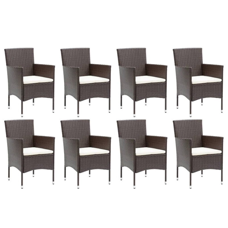 vidaXL 9 Piece Garden Dining Set with Cushions Poly Rattan Brown