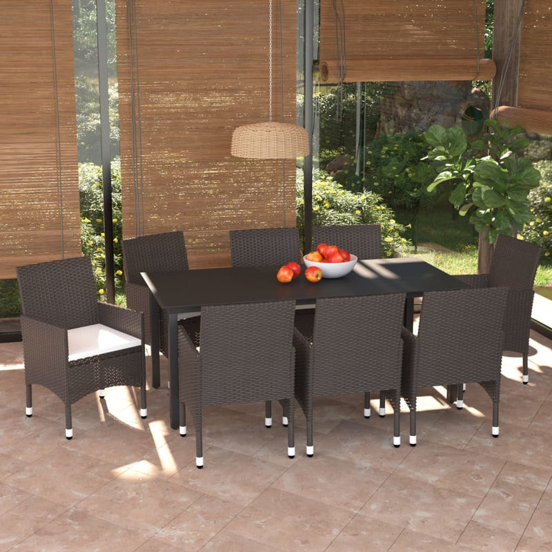 vidaXL 9 Piece Garden Dining Set with Cushions Poly Rattan Brown