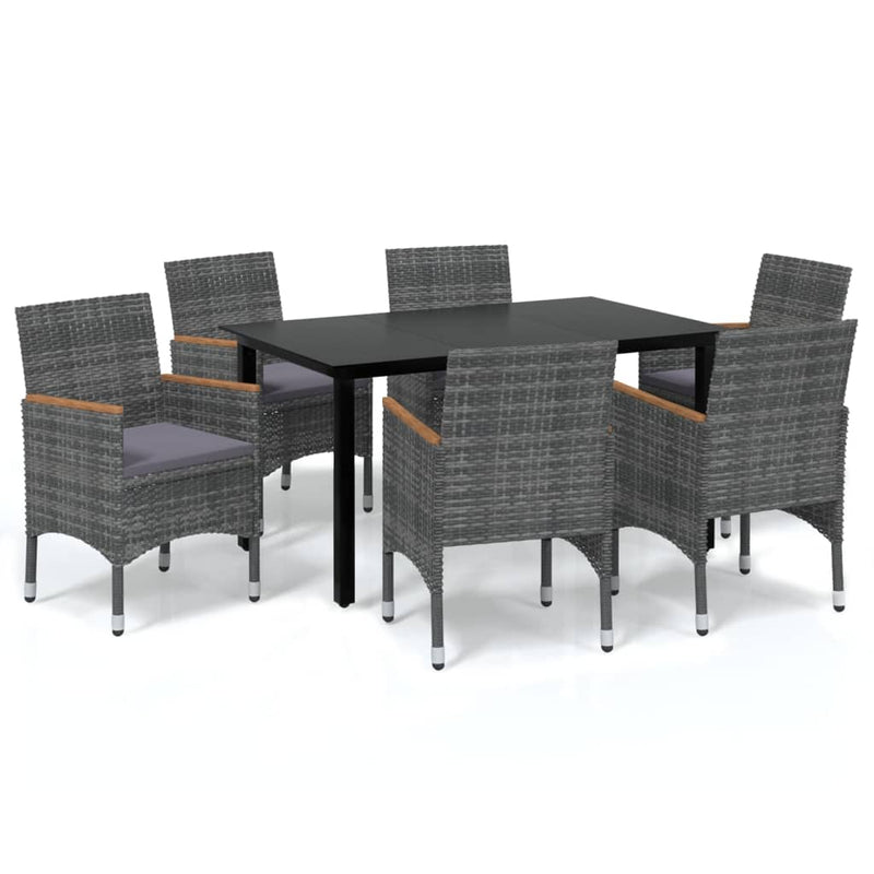vidaXL 7 Piece Garden Dining Set with Cushions Poly Rattan Grey