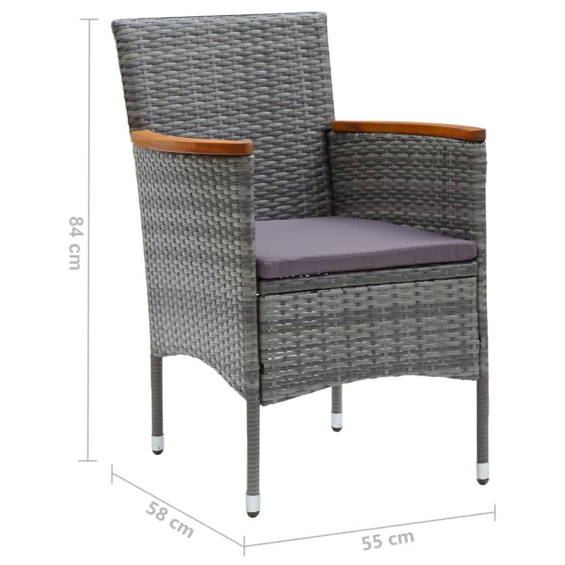 vidaXL 7 Piece Garden Dining Set with Cushions Poly Rattan Grey