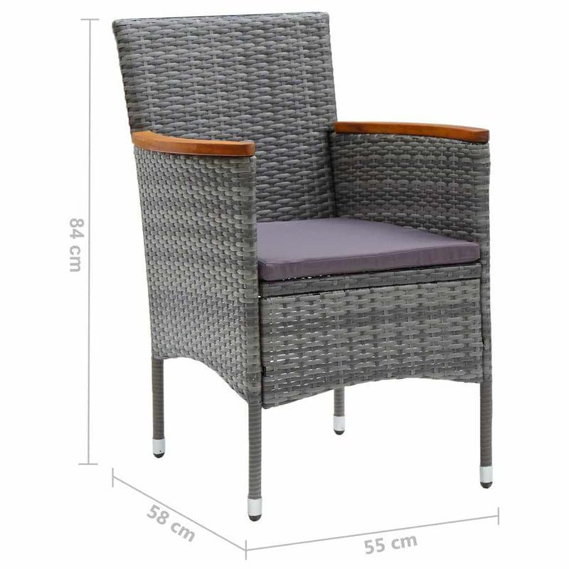 vidaXL 7 Piece Garden Dining Set with Cushions Poly Rattan Grey