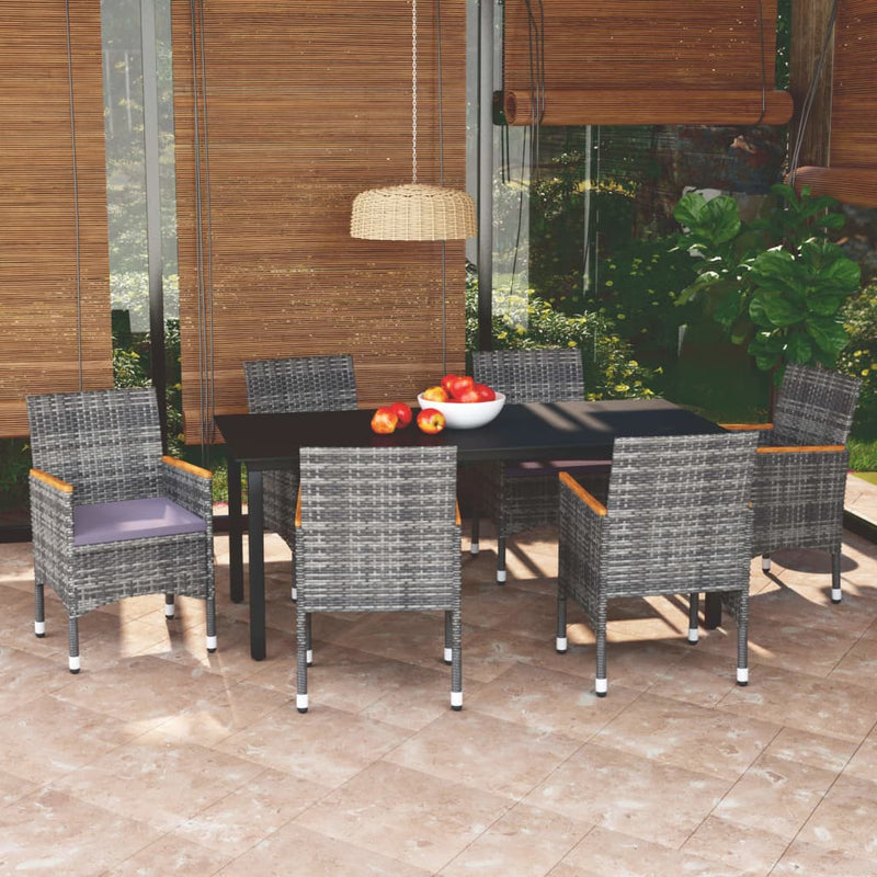 vidaXL 7 Piece Garden Dining Set with Cushions Poly Rattan Grey