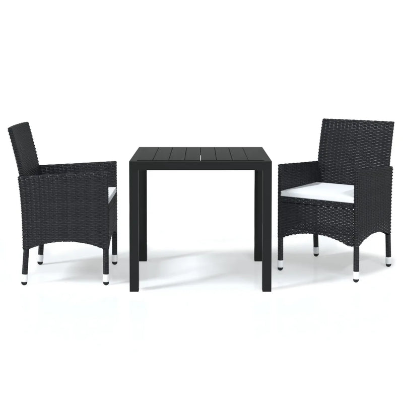 3 Piece Garden Dining Set with Cushions Poly Rattan Black