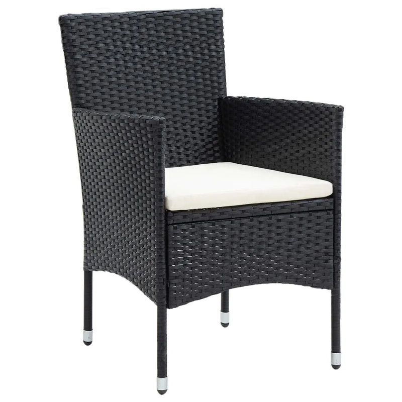 3 Piece Garden Dining Set with Cushions Poly Rattan Black