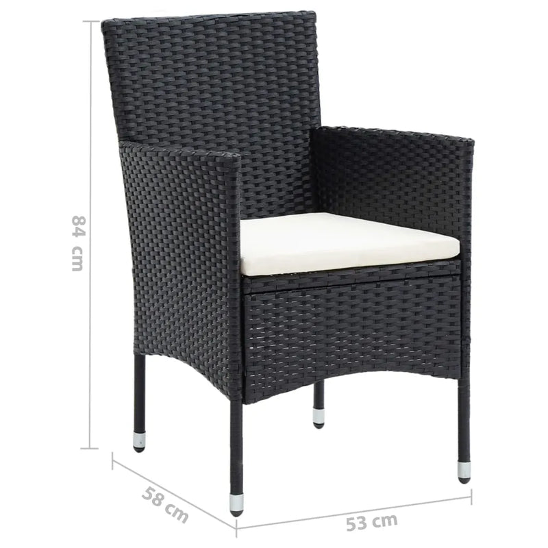 3 Piece Garden Dining Set with Cushions Poly Rattan Black