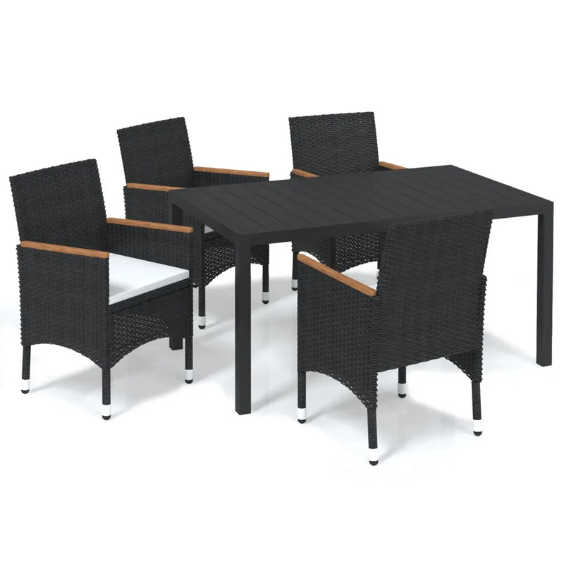 5 Piece Garden Dining Set with Cushions Poly Rattan Black