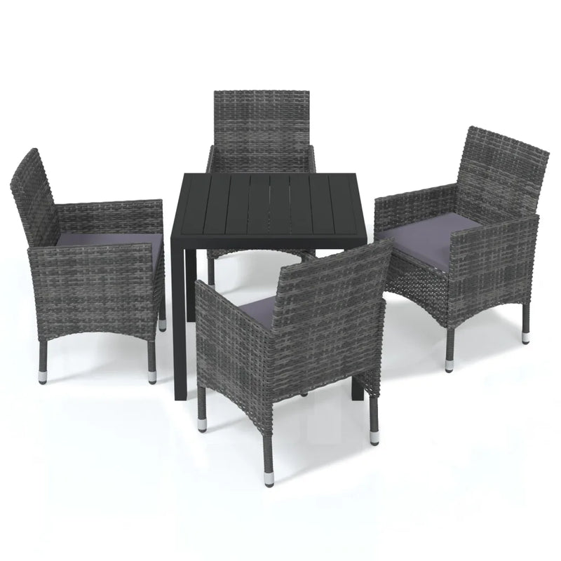 5 Piece Garden Dining Set with Cushions Poly Rattan Grey