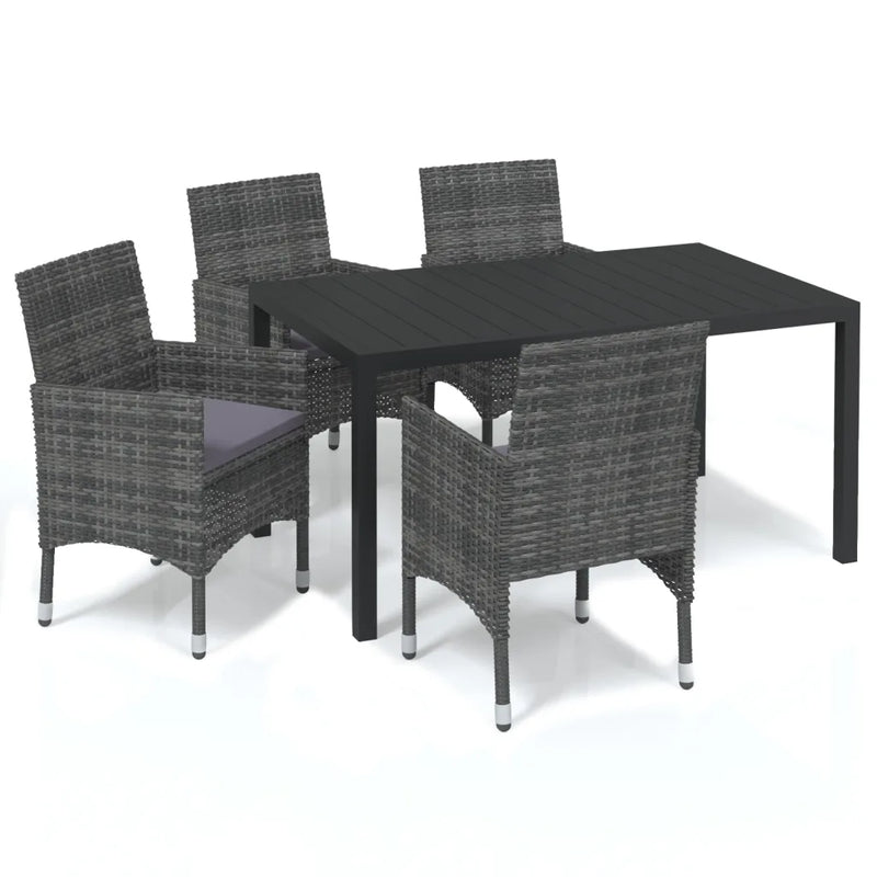 5 Piece Garden Dining Set with Cushions Poly Rattan Grey
