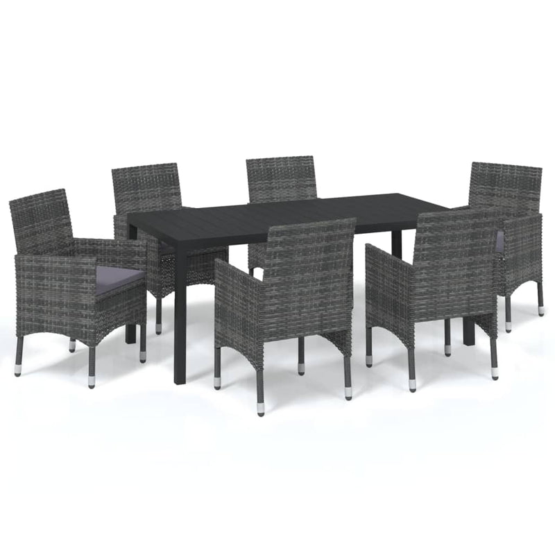 vidaXL 7 Piece Garden Dining Set with Cushions Poly Rattan Grey