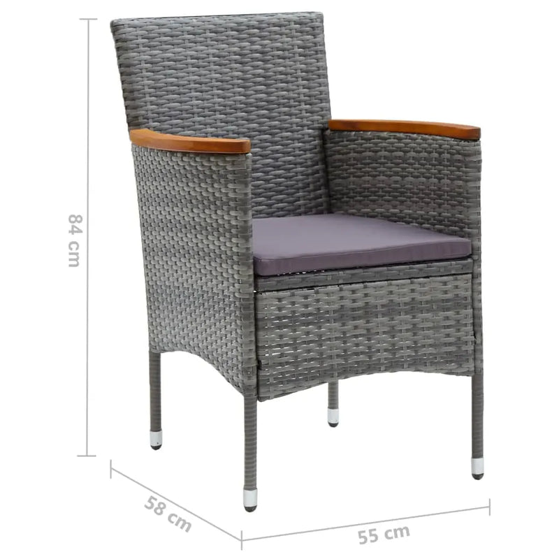 3 Piece Garden Dining Set with Cushions Poly Rattan Grey
