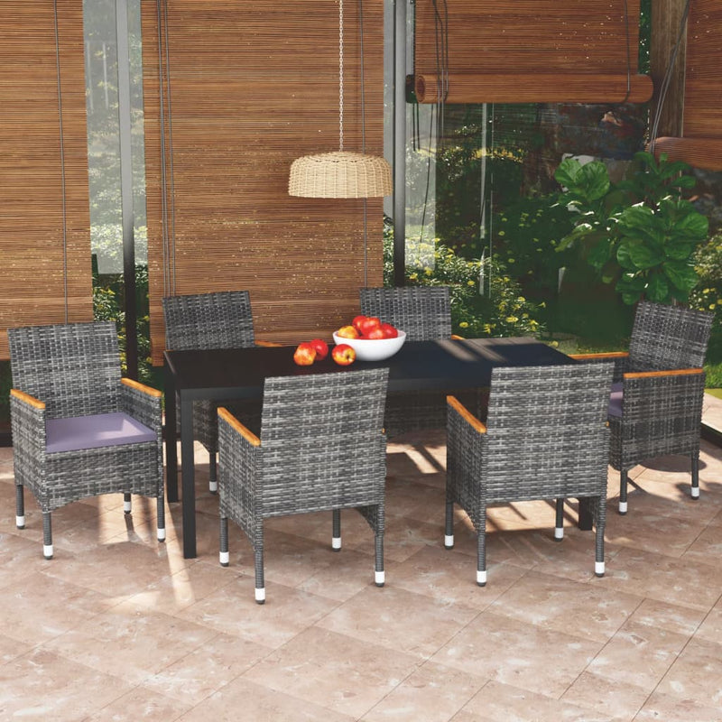 vidaXL 7 Piece Garden Dining Set with Cushions Poly Rattan Grey