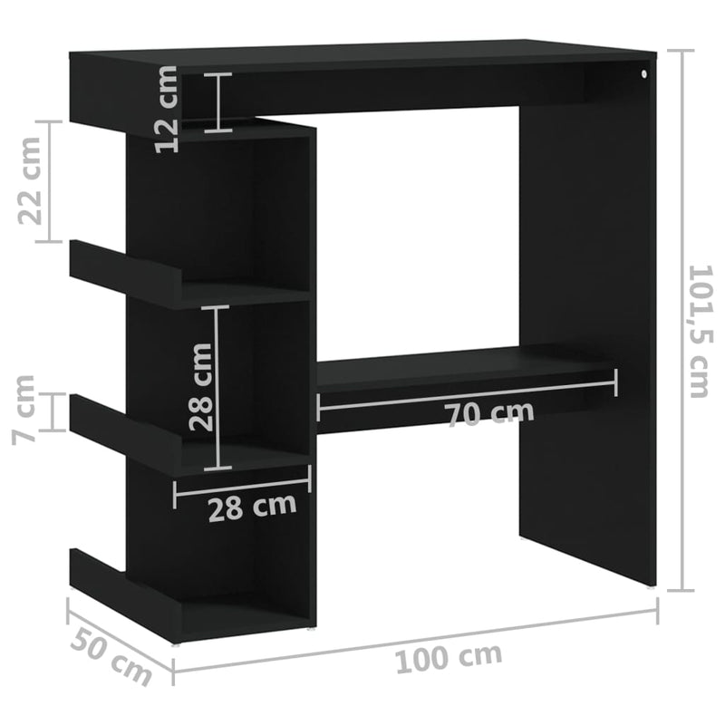 Bar Table with Storage Rack Black 100x50x101.5 cm Engineered Wood