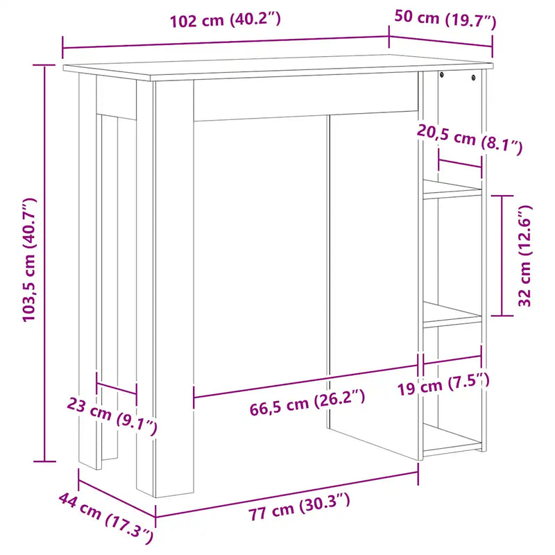 Bar Table with Shelf White 102x50x103.5 cm Engineered Wood