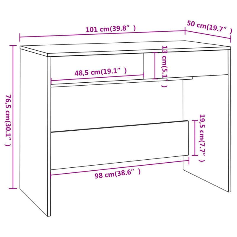 vidaXL Desk White 101x50x76.5 cm Engineered Wood
