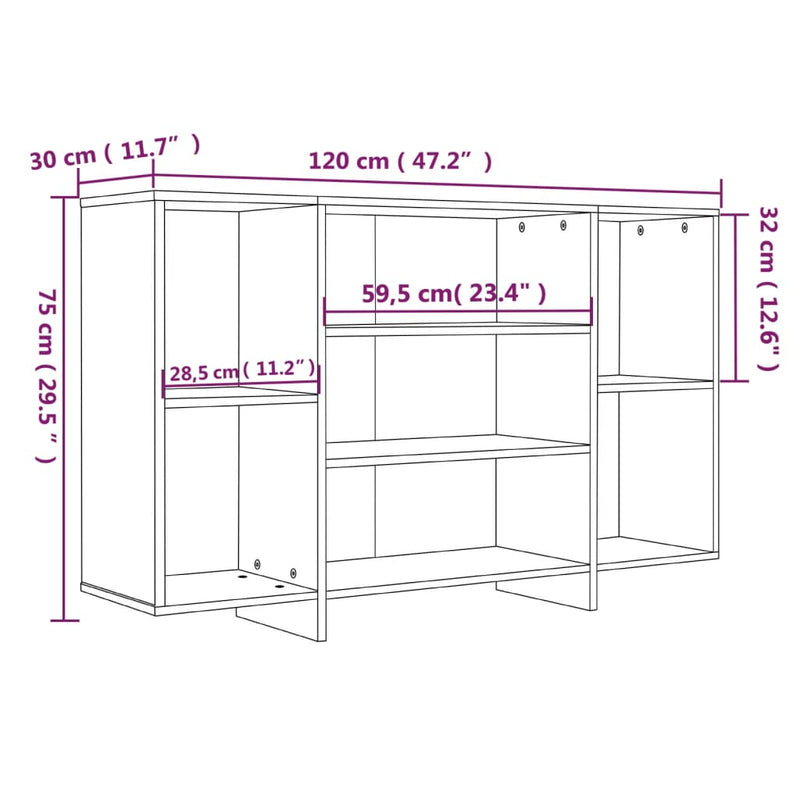 vidaXL Sideboard High Gloss White 120x30x75 cm Engineered Wood