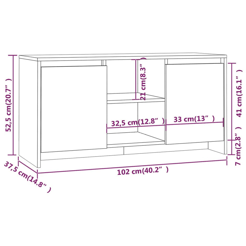vidaXL TV Cabinet Smoked Oak 102x37.5x52.5 cm Engineered Wood