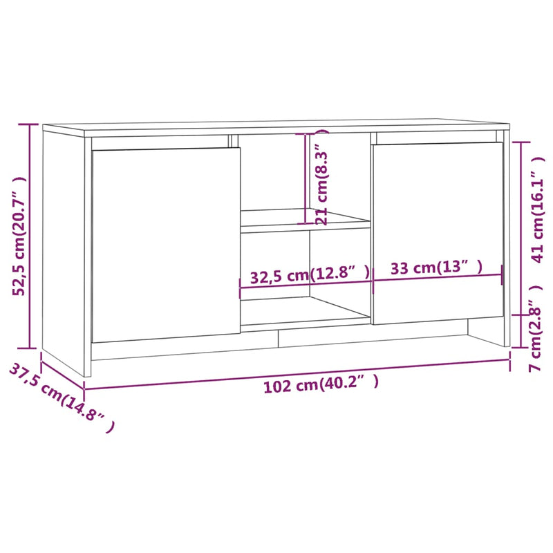 vidaXL TV Cabinet Grey Sonoma 102x37.5x52.5 cm Engineered Wood