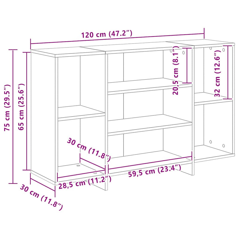 vidaXL Sideboard Smoked Oak 120x30x75 cm Engineered Wood