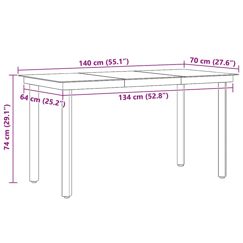 vidaXL Garden Dining Table Black 140x70x74 cm Steel and Glass