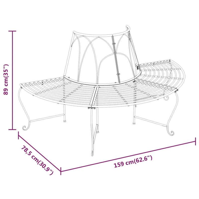 Half Round Tree Bench ��159 cm Black Steel