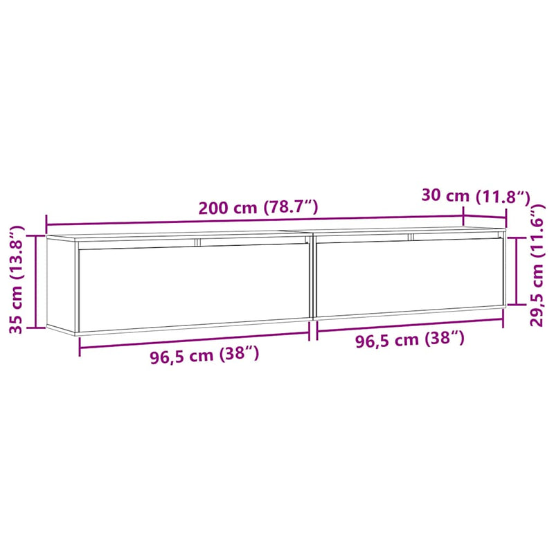 vidaXL Wall Cabinets 2pcs White 100x30x35 cm Solid Wood Pine