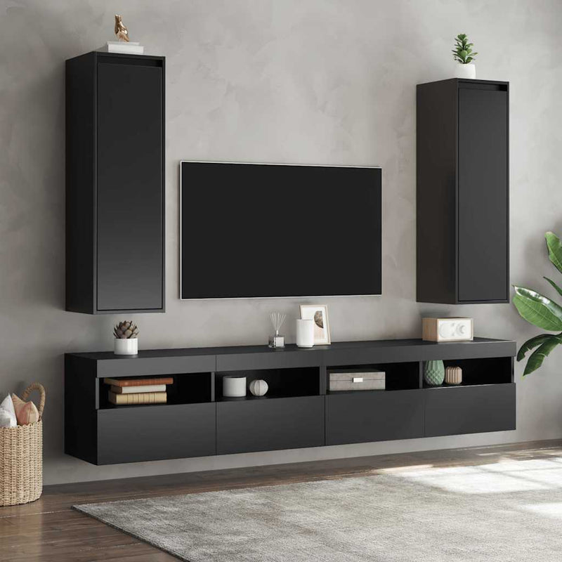 vidaXL Wall Cabinets 2 pcs Black 30x30x100 cm Solid Wood Pine