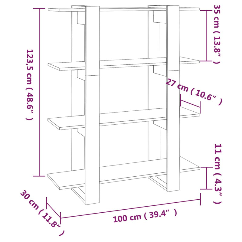 vidaXL Book Cabinet/Room Divider Black 100x30x123.5 cm