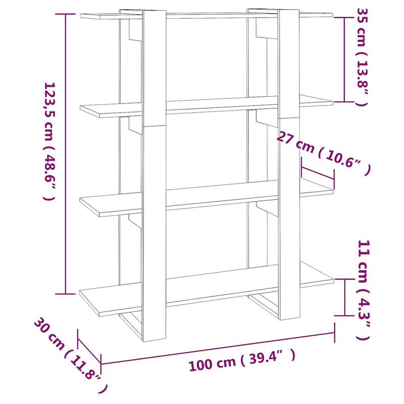 vidaXL Book Cabinet/Room Divider Sonoma Oak 100x30x123.5 cm