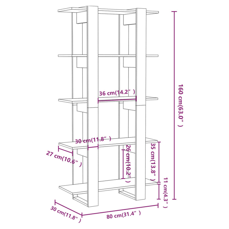 vidaXL Book Cabinet/Room Divider Concrete Grey 80x30x160 cm Engineered Wood