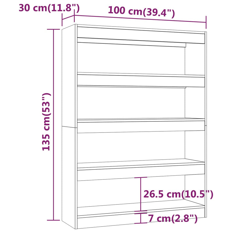 Book Cabinet/Room Divider High Gloss White 100x30x135 cm