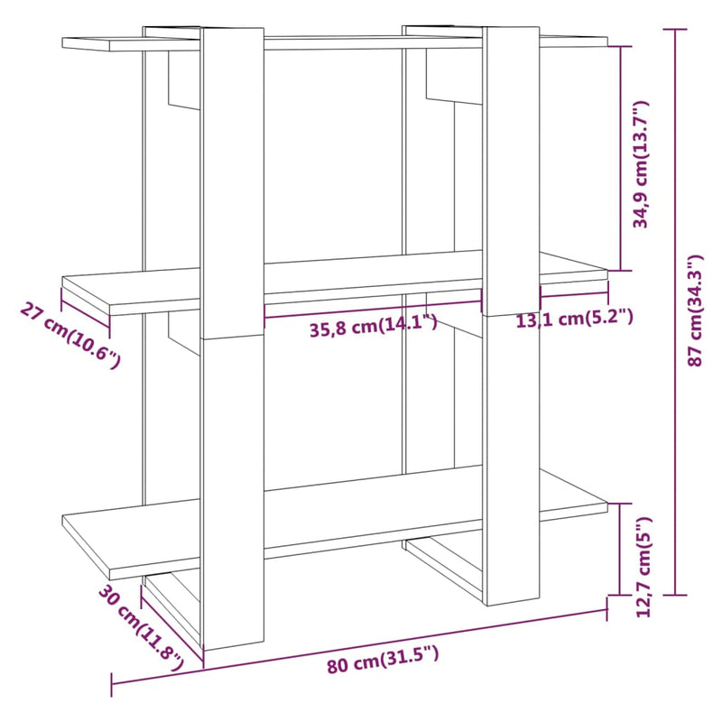 vidaXL Book Cabinet/Room Divider Grey Sonoma 80x30x87 cm