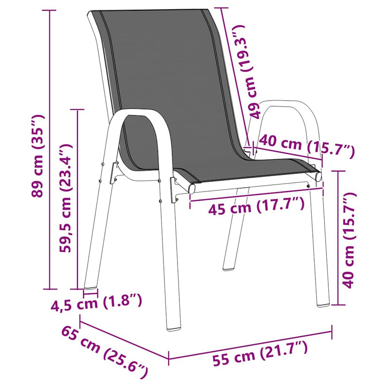 Stackable Garden Chairs 2 pcs Black Textilene Fabric