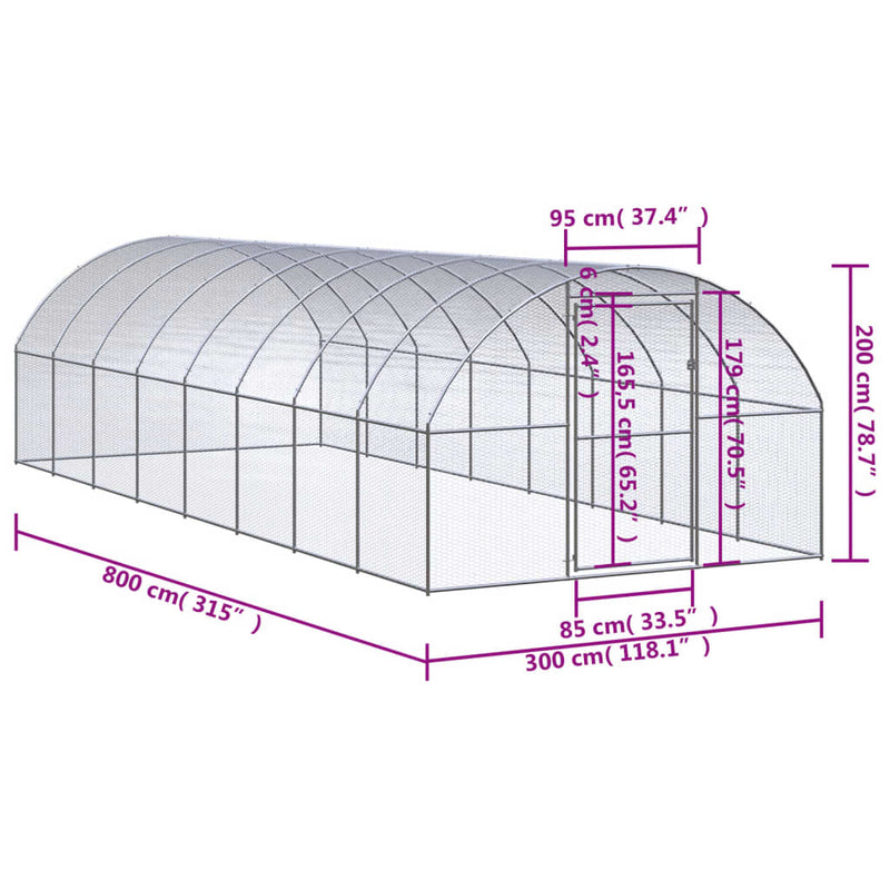 Outdoor Chicken Coop 3x8x2 m Galvanised Steel