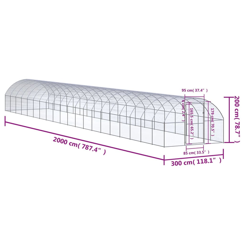 Outdoor Chicken Coop 3x20x2 m Galvanised Steel