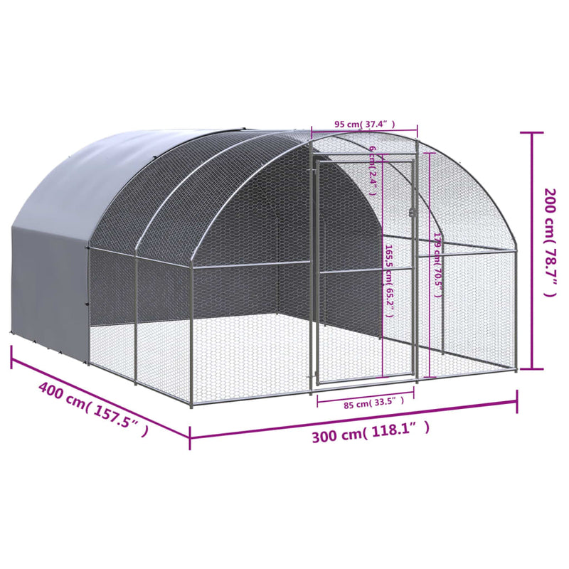 Outdoor Chicken Coop 3x4x2 m Galvanised Steel