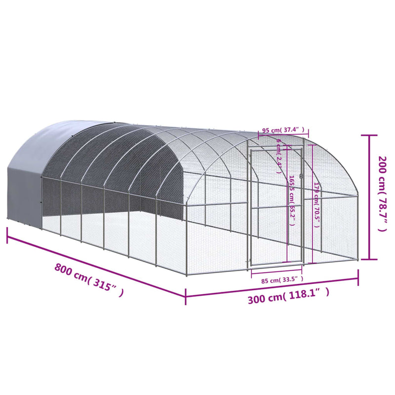 Outdoor Chicken Coop 3x8x2 m Galvanised Steel