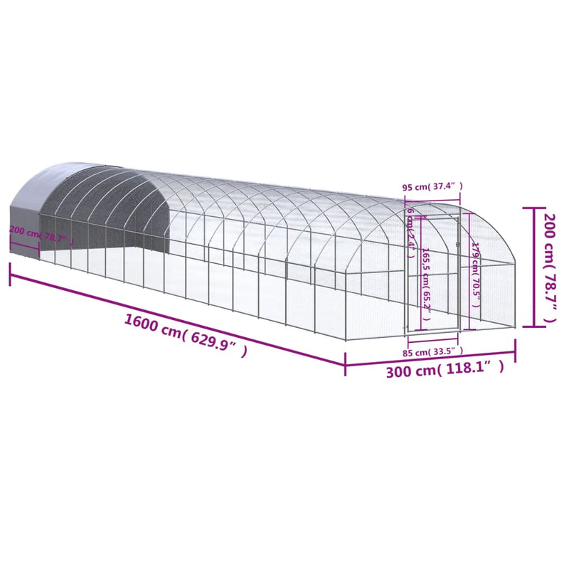 Outdoor Chicken Coop 3x16x2 m Galvanised Steel