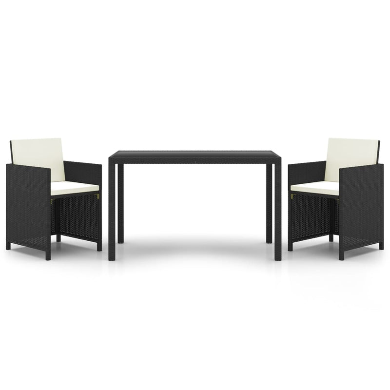 vidaXL 3 Piece Garden Dining Set with Cushions Poly Rattan Black
