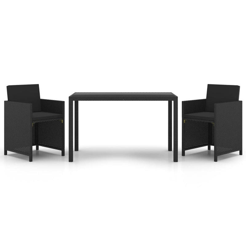 vidaXL 3 Piece Garden Dining Set with Cushions Poly Rattan Black