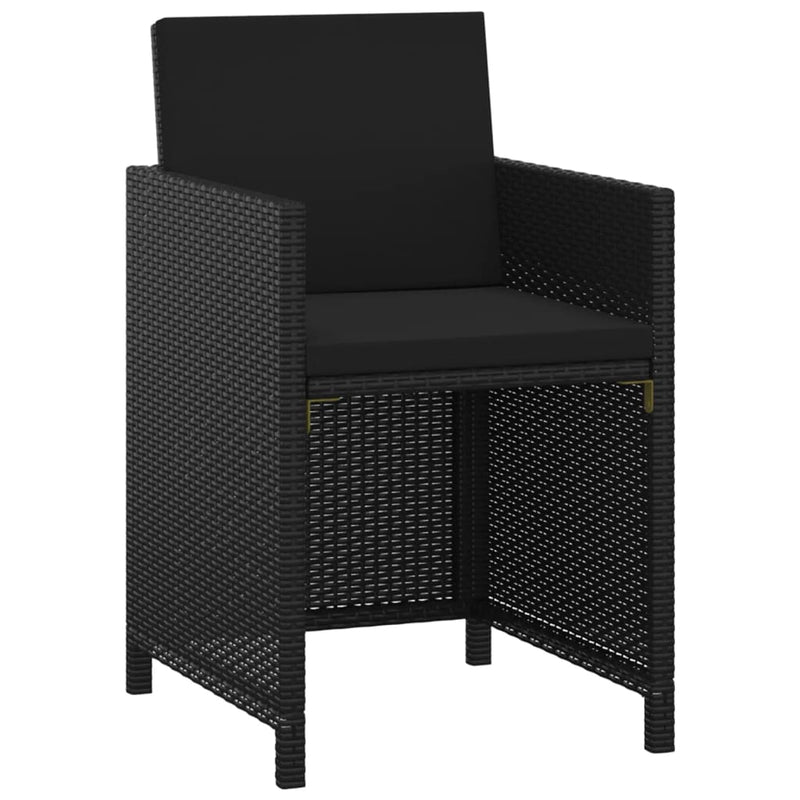vidaXL 3 Piece Garden Dining Set with Cushions Poly Rattan Black
