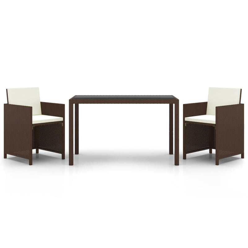vidaXL 3 Piece Garden Dining Set with Cushions Poly Rattan Brown