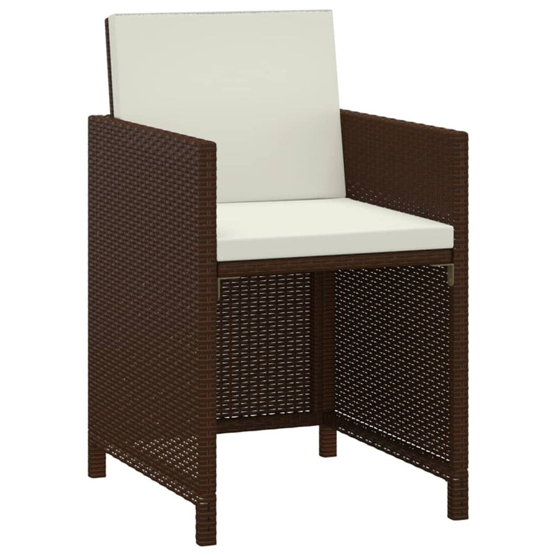 vidaXL 3 Piece Garden Dining Set with Cushions Poly Rattan Brown