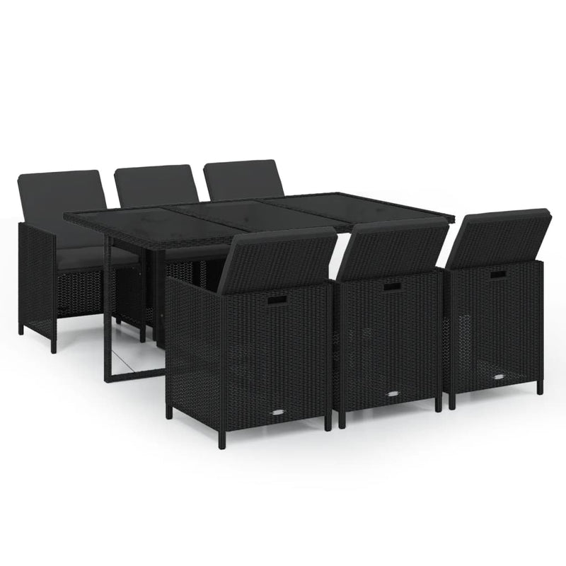 vidaXL 7 Piece Garden Dining Set with Cushions Poly Rattan Black