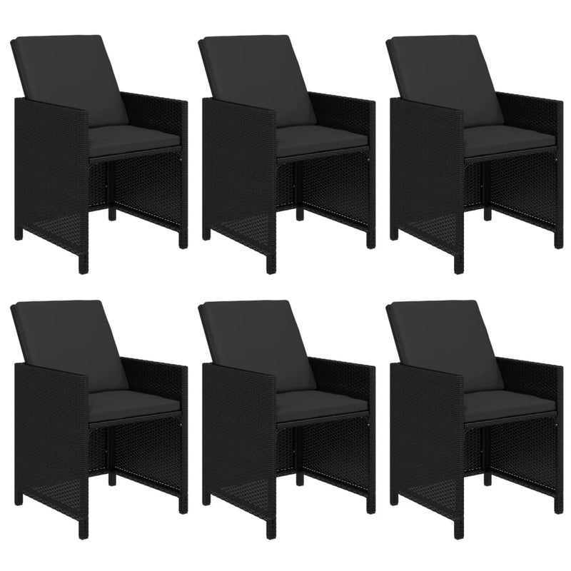 vidaXL 7 Piece Garden Dining Set with Cushions Poly Rattan Black