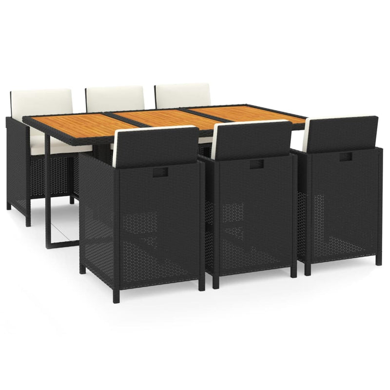 vidaXL 7 Piece Garden Dining Set with Cushions Poly Rattan Black